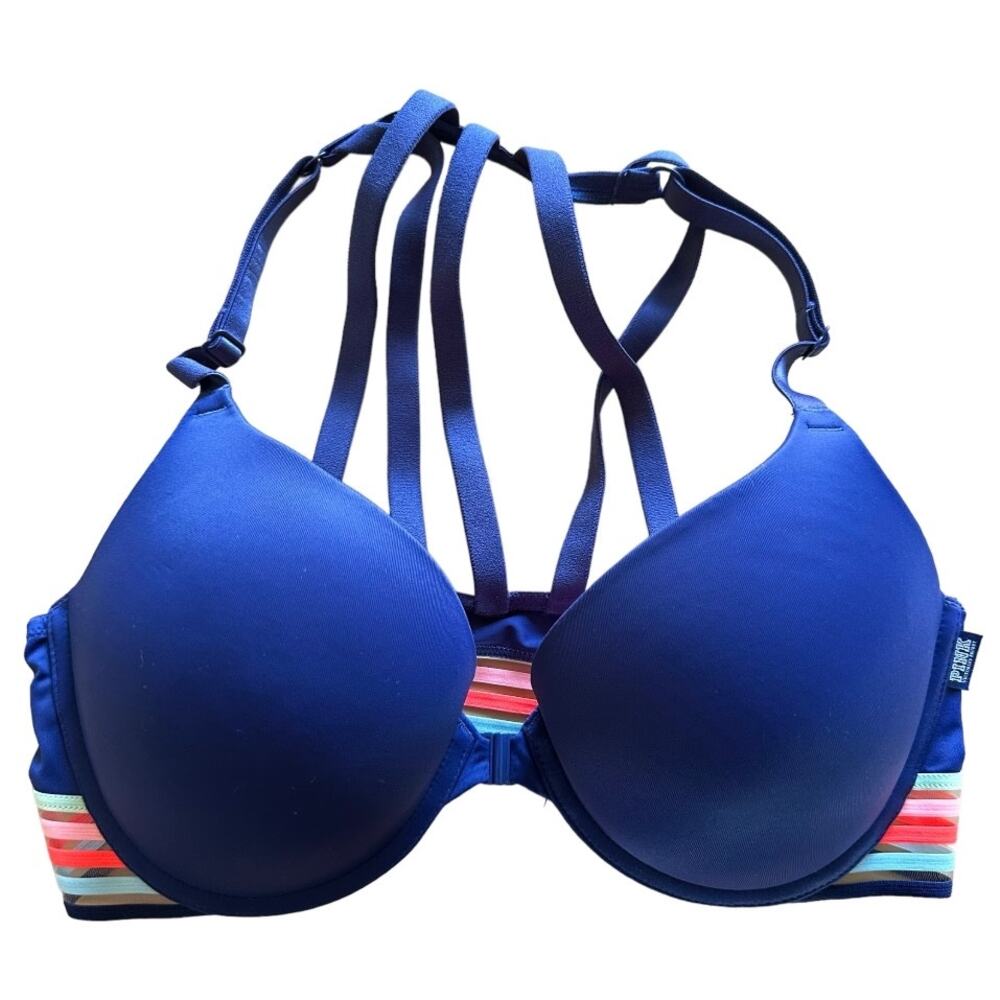 PINK Victoria's Secret Wear Everywhere Push Up Bra Strappy Mesh Navy Blue 34D